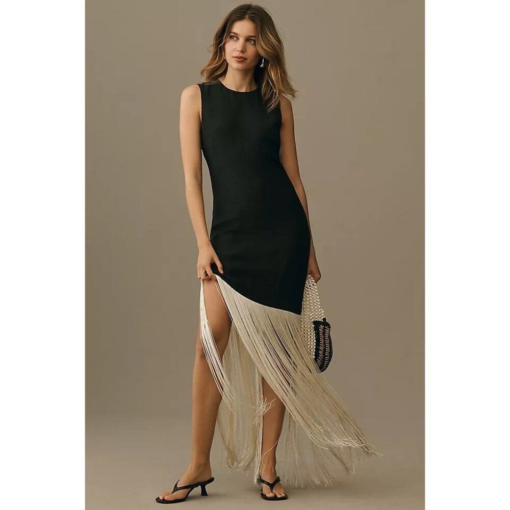 Anthropologie Black and Cream Maxi Dress EUC